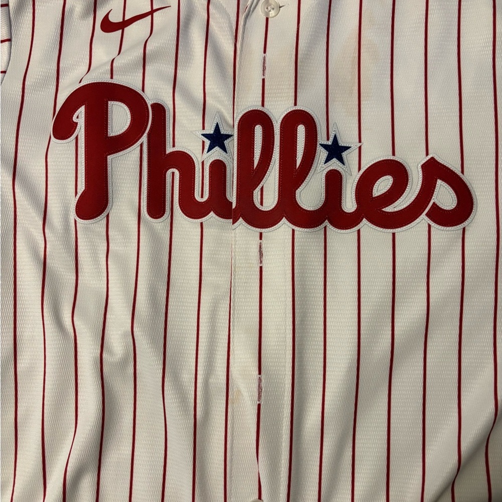 Nike Phillies JT Realmuto Red Pinstripe Jersey